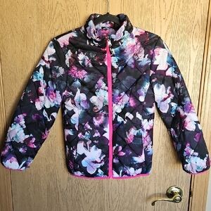 NWOT Terry Weber Girls Floral Puffer Jacket - Black and Pink